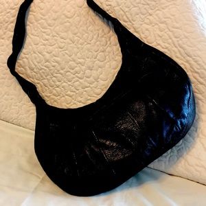 Boho leather black bag. From Mexico. 13” x 8” size. 24” drop $20